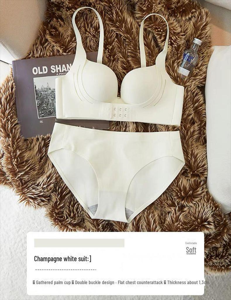 Girls' Front Buckle Seamless Bra Set - Anti-Sagging, Side Breast Support, No Empty Cup, Gathered Design