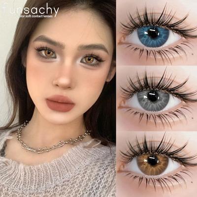 FUNSACHY 1 пара корейских линз, цветные контактные линзы, натуральные линзы для глаз, мягкие голубые линзы для зрачков, новые коричневые косметические средства, годовая цена