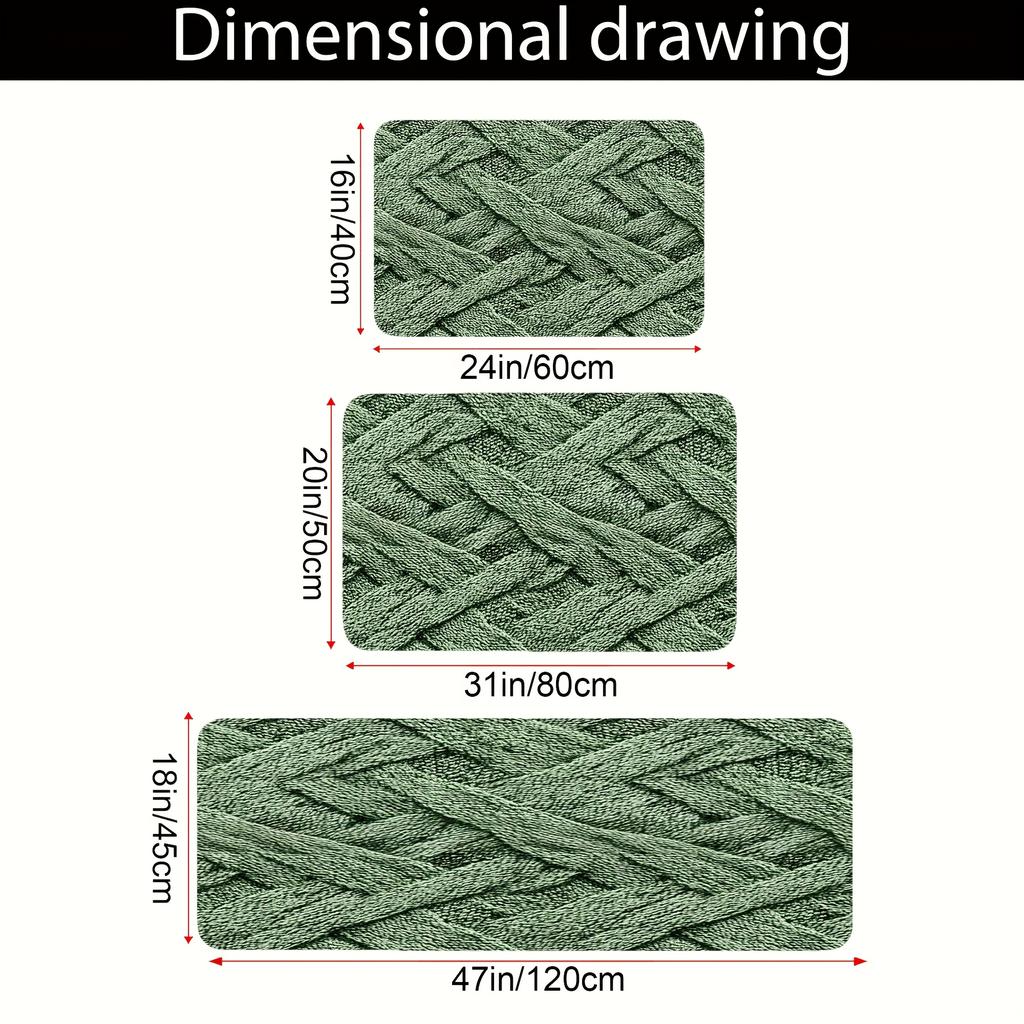 Olive Green Textured Bath Mat, Soft Flannel Non-Slip Rug, Printed Pattern for Bathroom, Living Room, Kitchen, Modern Home Decor