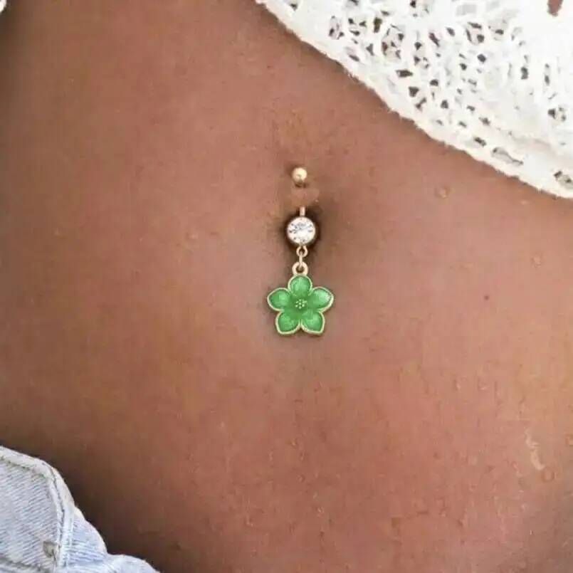 SHIXIN 2026 Summer New Stainless Steel Drip Oil Flower Pendant Navel Piercing Women Sexy Gold Color Zircon Piercing Body Jewelry