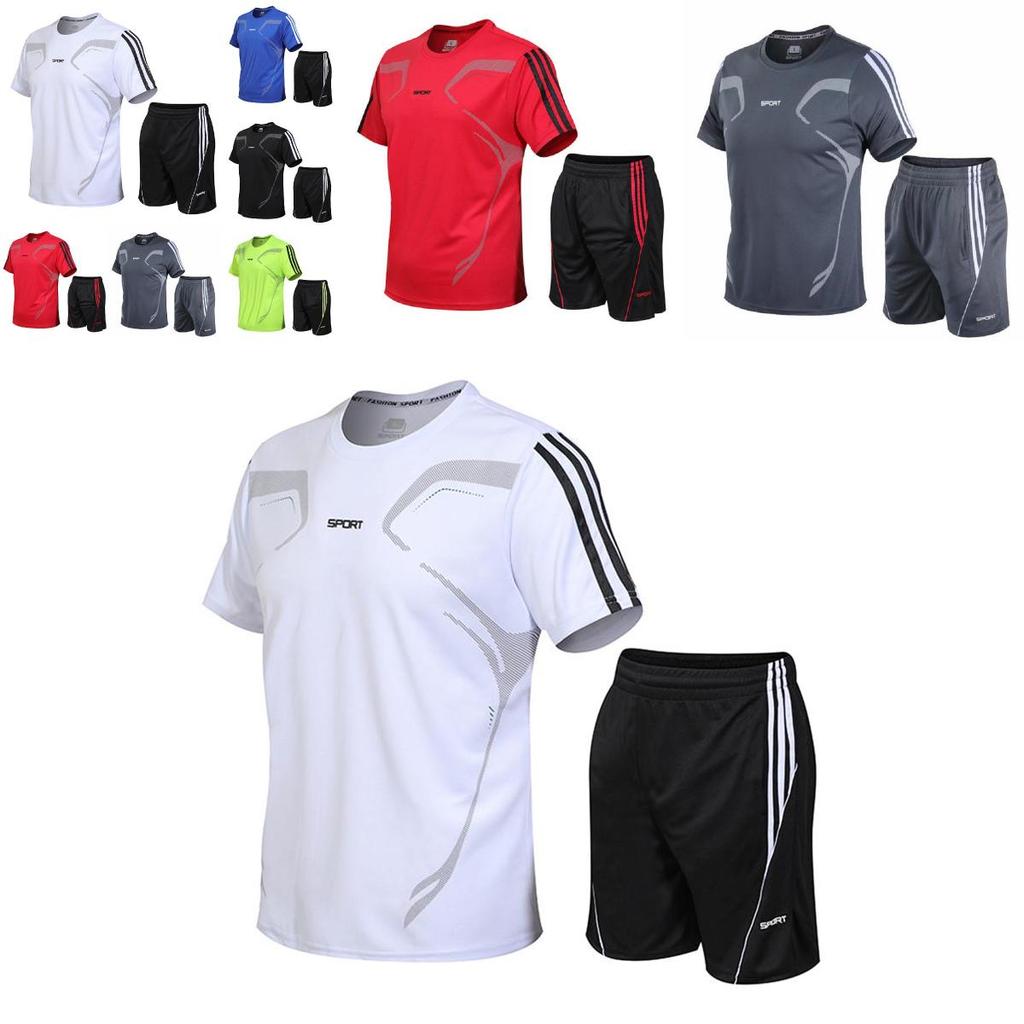 Men's Breathable Quick-drying Running Sport Set Short Sleeve Shirt And Shorts