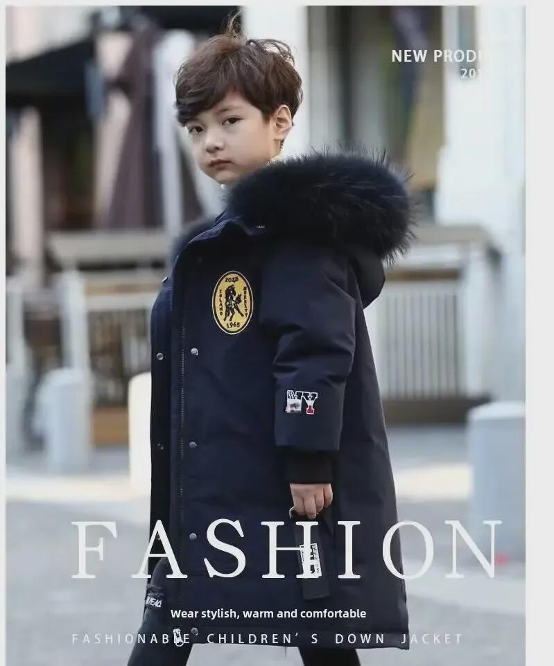 Новое зимнее пальто для мальчиков в корейском стиле из толстого хлопка с меховым воротником для детей