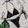 Черные Сексуальные Бикини 2025 Купальник со Стразами Женский Купальник Женский Пуш-ап Бикини Пляжная Купальная Одежда Купальный Костюм для Бассейна Купальщица