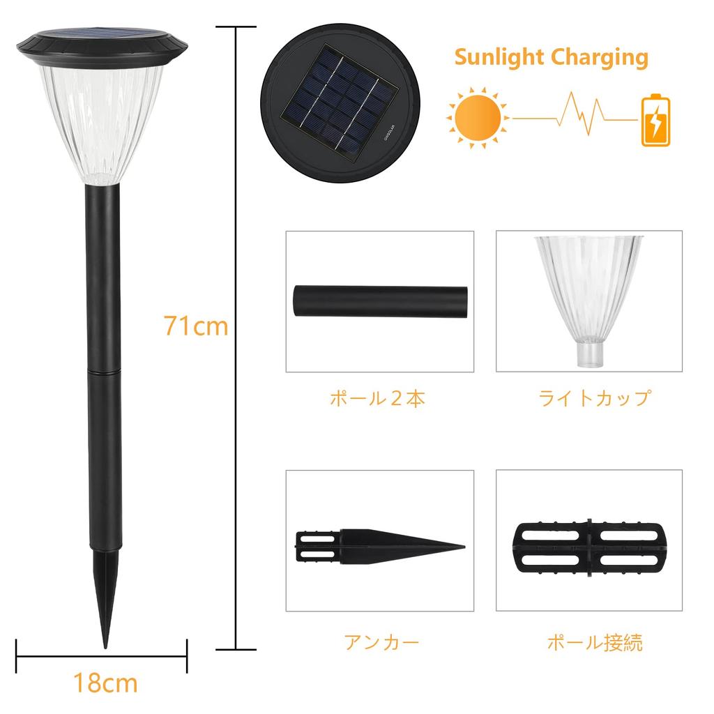 GWSOLAR 5-Piece Smart Lighting Solar Garden Light Set, Waterproof, Warm White, 50 Lumens, 70.5cm Tall, Automatic OnOff, for Garden, Entryway, Path,