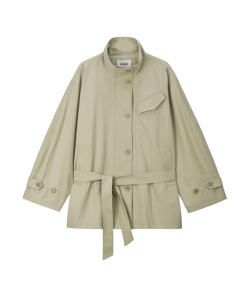 Q'SRB Nocturne High-Neck Cotton Half Trench Jacket