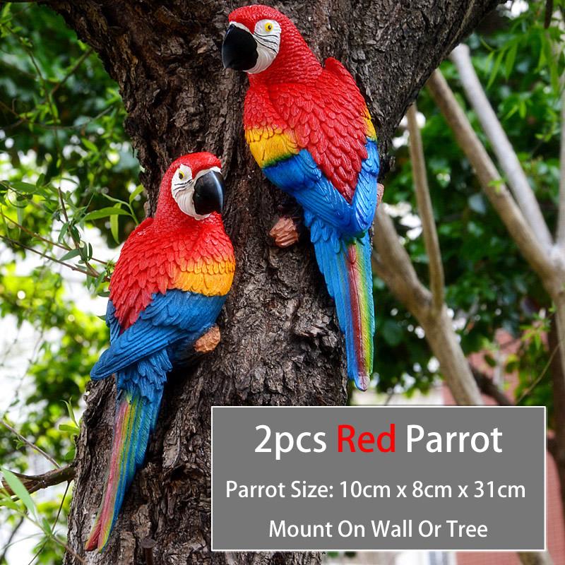 2pcs/Set Resin Macaw Wall/Tree Mounted Parrot Statue Outdoor Garden Animal Sculpture For Home Office Garden Decor Ornament Gift