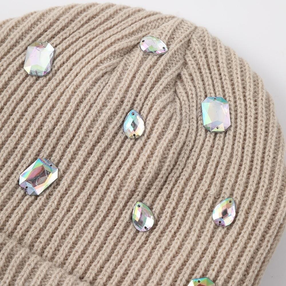 Punk-style Pullover Knit Cap Rhinestone-embellished Rhinestone-adorned Hat Skull Cap Winter