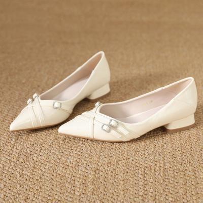 Весна И Осень Новые Повседневные Туфли-Лодочки на Низком Каблуке с Заостренным Носком Элегантные Женские Туфли Универсальные Женские Одинарные Туфли