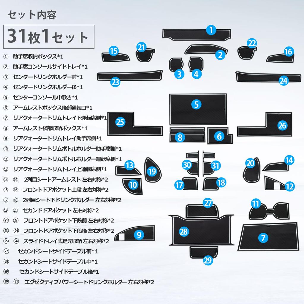 Auto Spec Toyota Alphard 40 Series Interior Rubber Door Pocket Mats 2023 Present Rubber Interior Noise Set Alphard 40 White with Blue (June - Models),