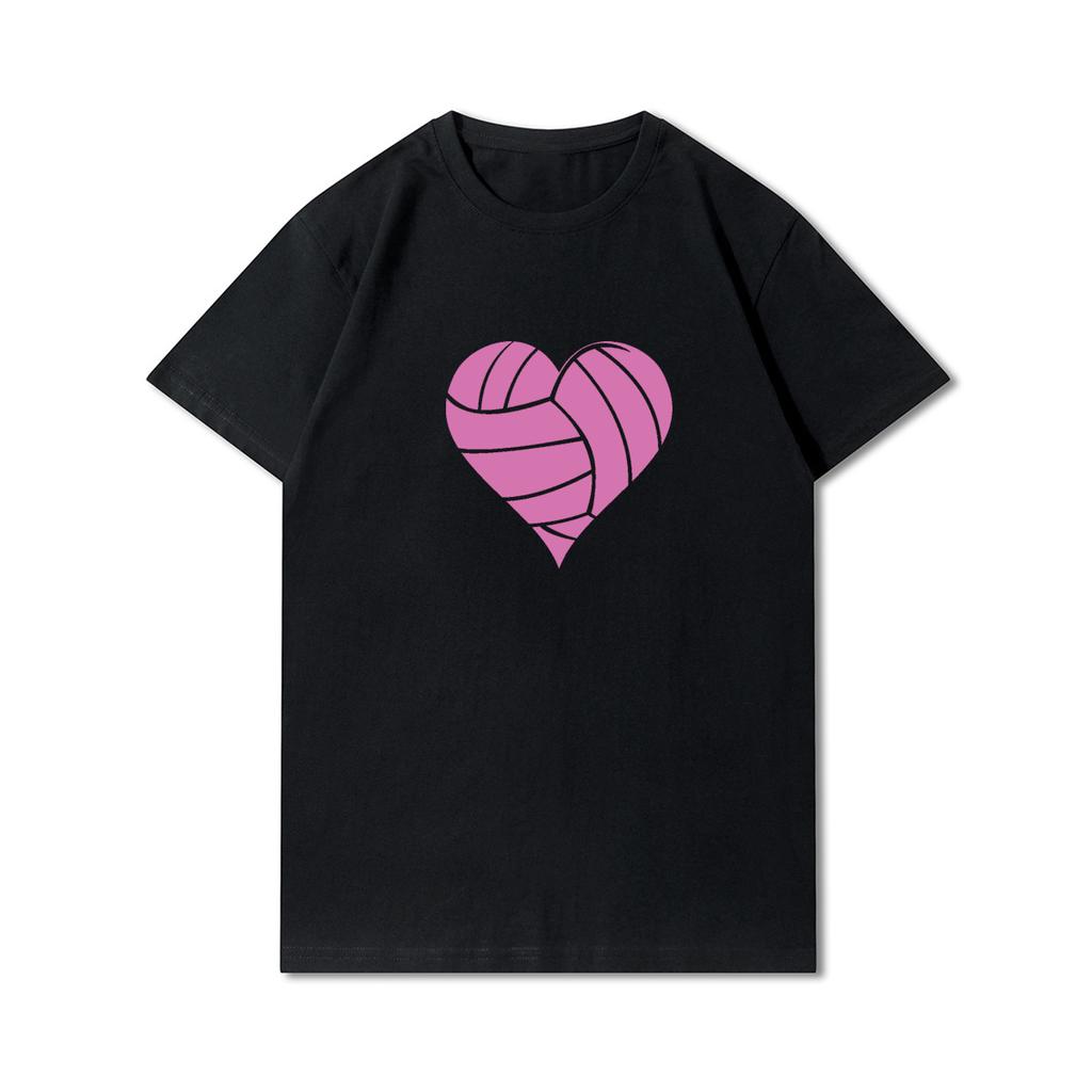 Plus Size Printed Men T Shirts O-Neck Volleyball Heartbeat Volleyball Player Short-Sleeves Tops