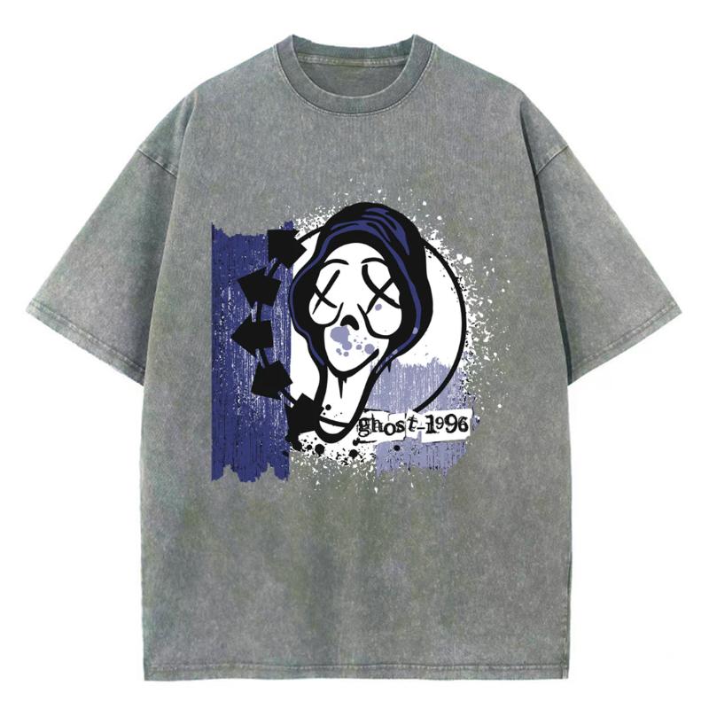 Футболка женская с принтом в виде привидения из хлопка с короткими рукавами, выстиранная джинсовая ткань, свободный размер, забавный повседневный топ, повседневная одежда, простая