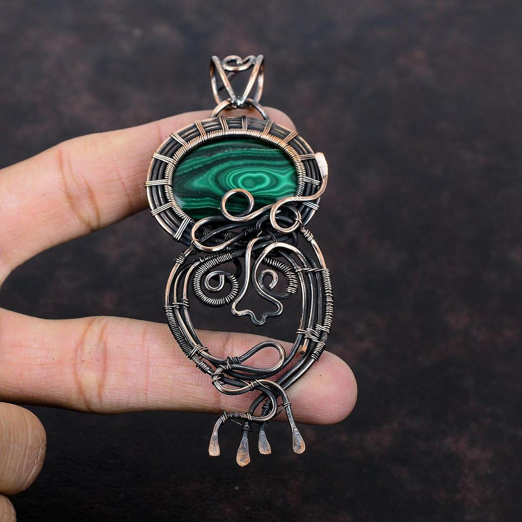 Malachite Gemstone Pendant Copper Wire Wrapped Pendant Handmade Pendant Copper Jewelry Designer Pendant Wire Wrapped Jewelry Gift For Women