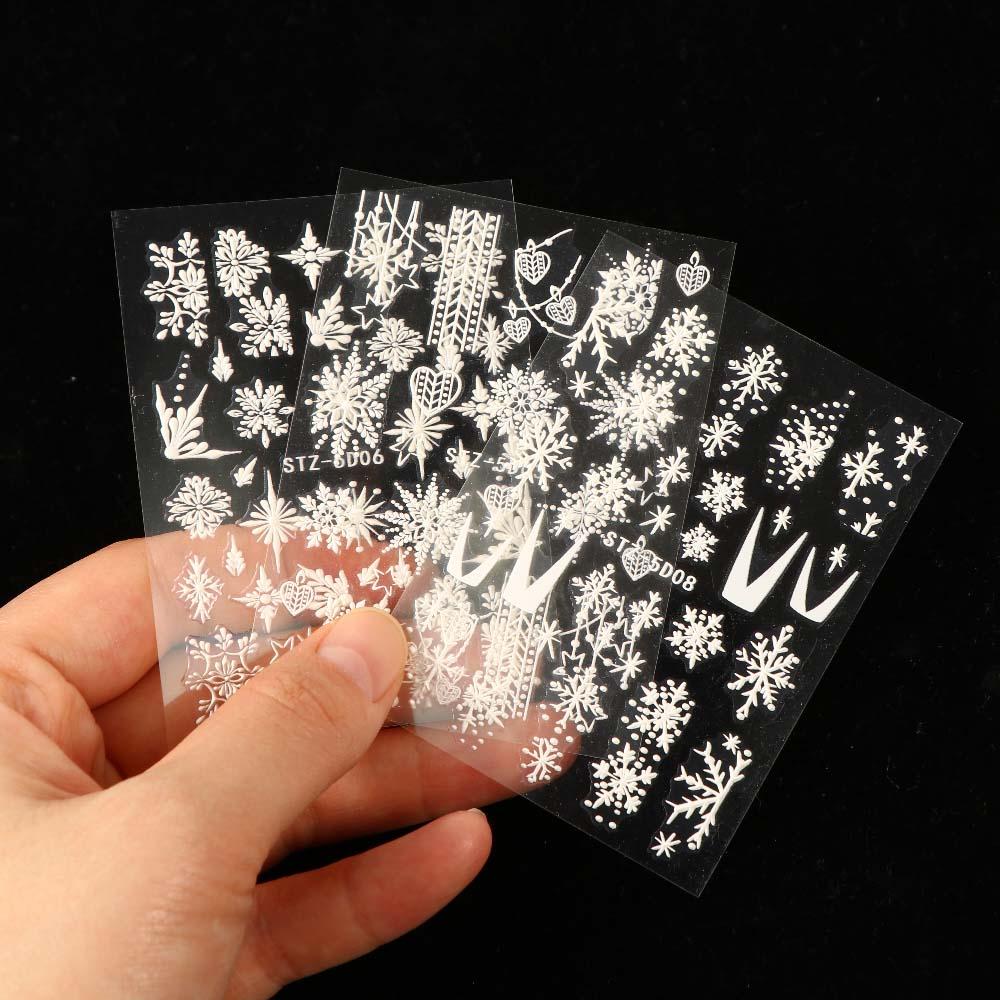 Snow Embossed Christmas Nail Art Stickers 5D Nail Decals Manicure Design DIY Nail Art Decoration