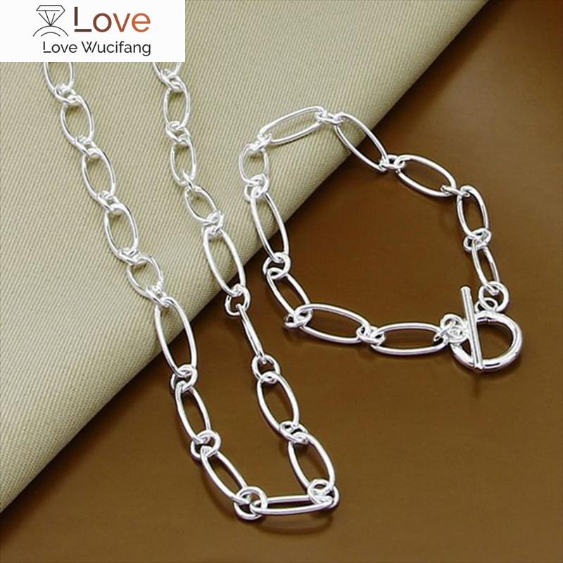 Серебряный комплект ювелирных изделий, ожерелье, браслет, набор для женщин, подарочные украшения для вечеринки