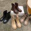 Autumn and Winter New British Lace-up Martin Boots Round Head Thick Sole Thick Heel Short Boots Women