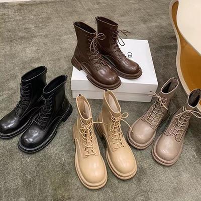 Виноградная мать круглоголовая осень и зима новые тонкие толстый каблук короткие ботинки женские увеличивающие рост шнуровка ботинки Мартина