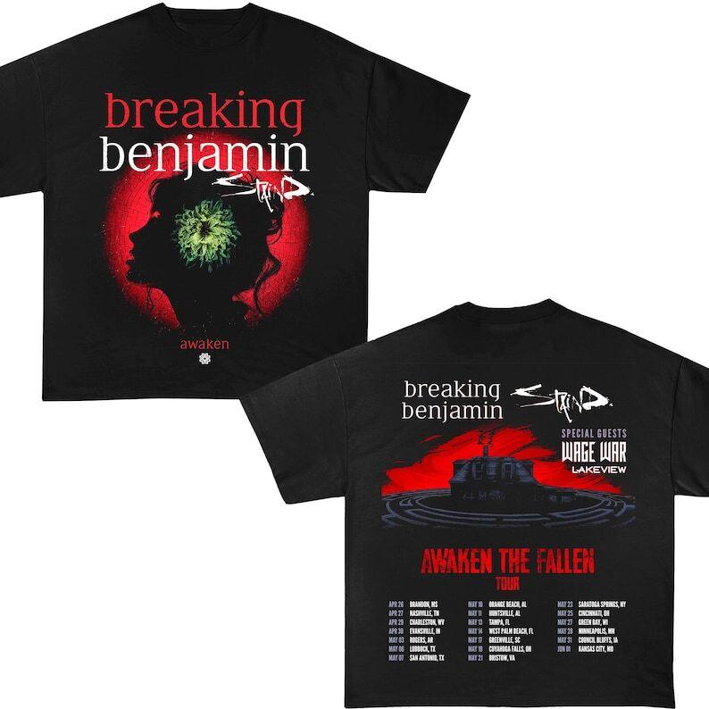 Breaking Benjamin Awaken The Fallen Футболка с туром 2025 года Футболка Breaking Benjamin Унисекс Футболка