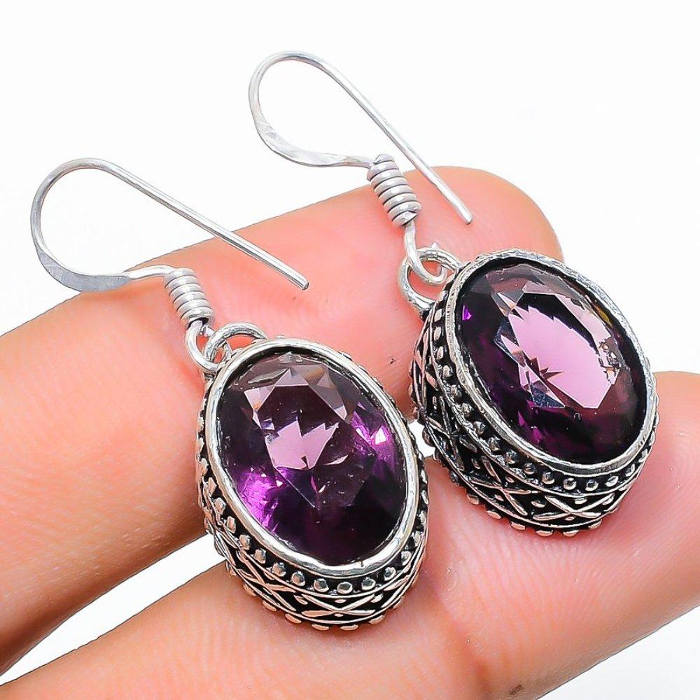 Ювелирные серьги ручной работы из стерлингового серебра 925 пробы с аметистовым драгоценным камнем 1,42 дюйма s0w60