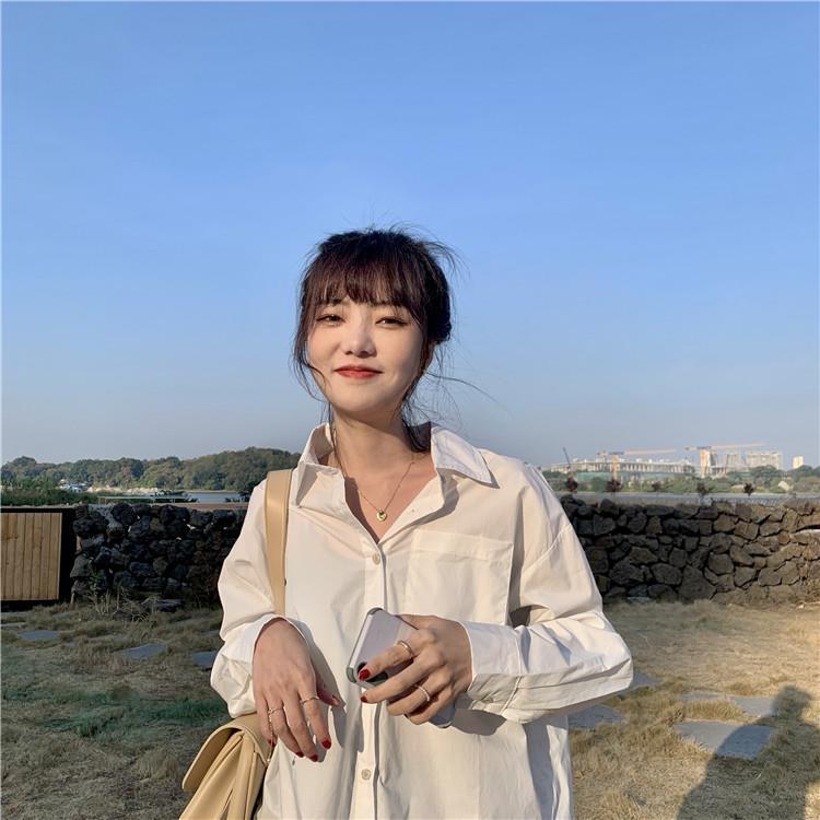 Autumn Long Sleeved Shirt Women's Top Split White Retro Hong Kong Style Shirt Trend