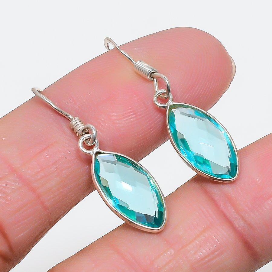 Swiss Blue Topaz Gemstone 925 Sterling Silver Jewelry Earring 1.46" GK-6691