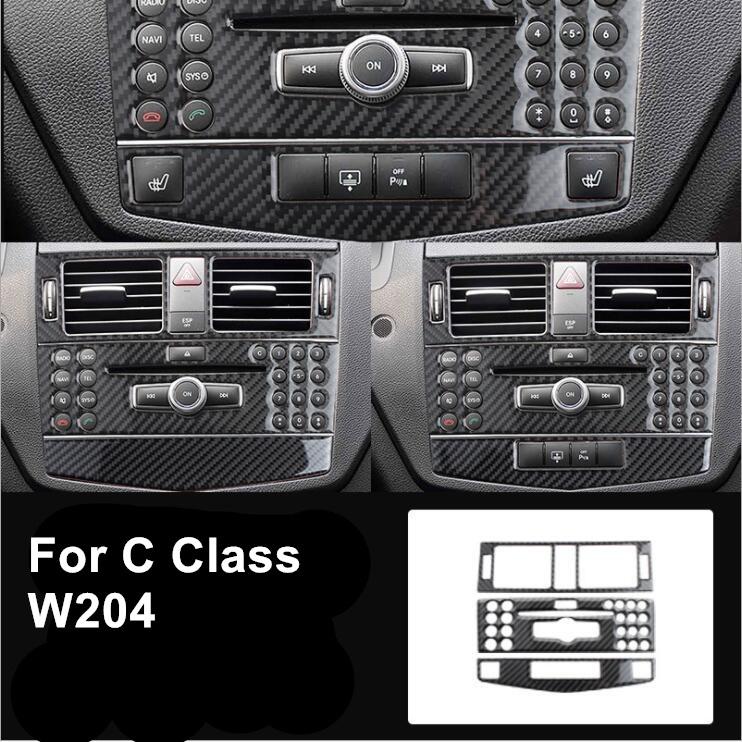 Для Benz C Class W204 аксессуары из углеродного волокна стиль салона автомобиля центральная консоль инструмент AC вентиляционное отверстие выходная панель крышка компакт-диска наклейка украшение