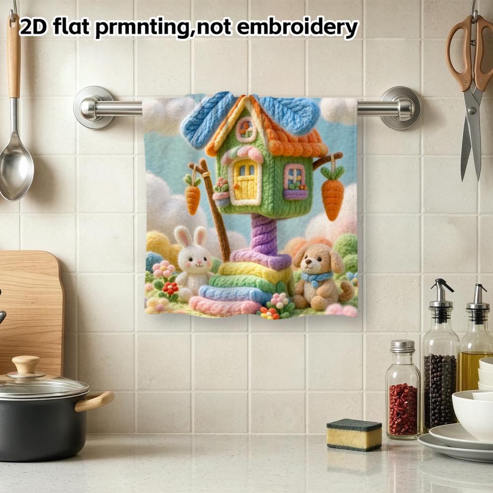 Cute Crochet Windmill House Hand Towel, Super Absorbent Soft Decorative Face Towel
