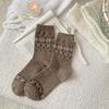 Носки из шерсти с оленями в стиле Fair Isle - Теплые до середины икры в японском стиле с бантом для осени и зимы