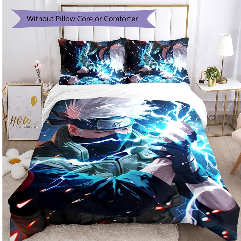 Kakashi Hatake Pattern Printed 3PCS Bedding Set, Soft Skin-Friendly Washable Duvet Cover & Pillowcases Set