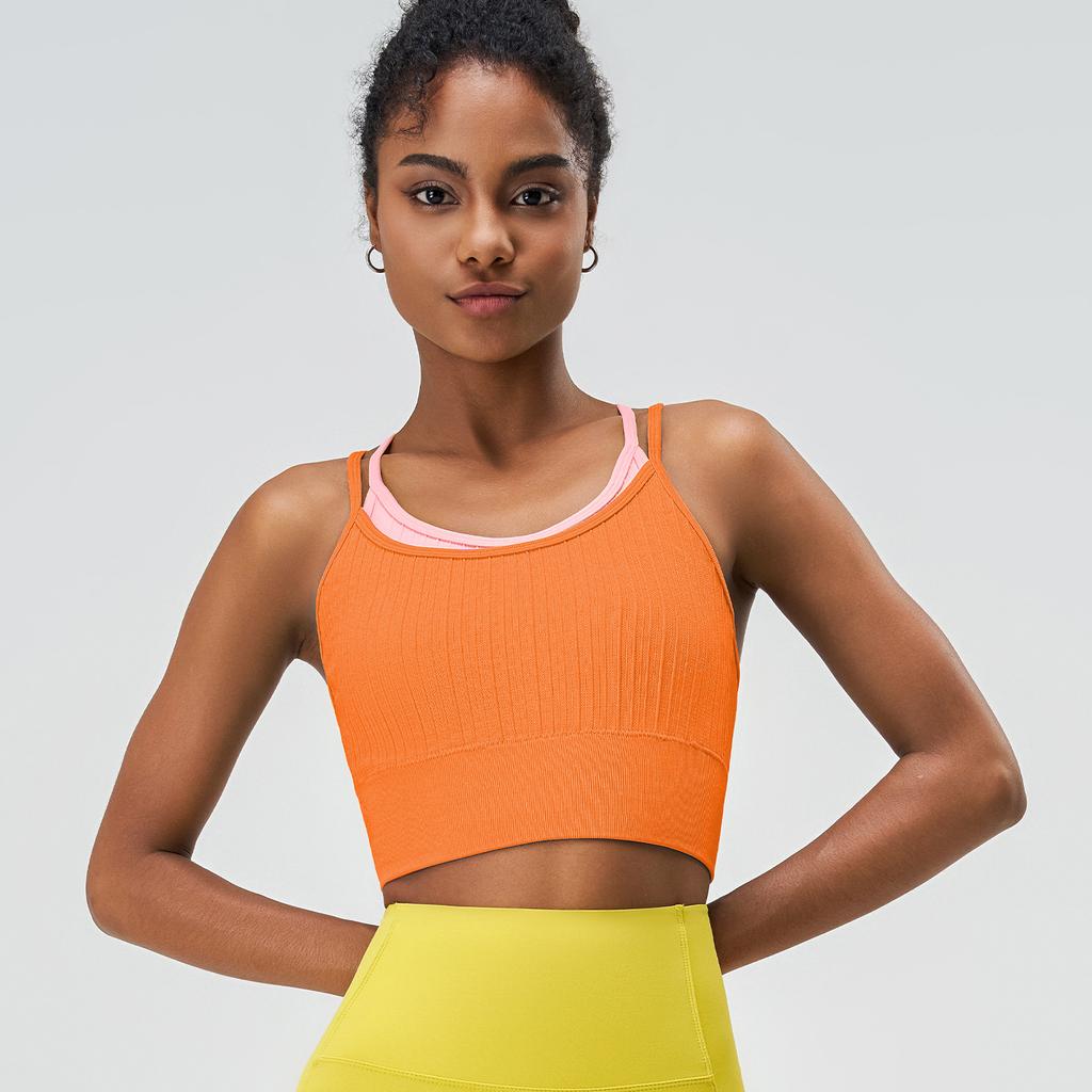 Women's Color Blocked Shockproof Sports Bra One Piece Summer Yoga Running Fitness Cross Back Vest