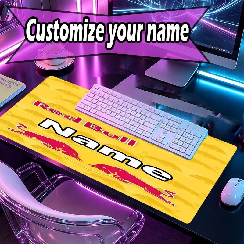 Custom Name Personalized Red Bull Racing Pattern Mousepad, Laptop PC Desk Mat, Decorative Desk Mat for Home Keyboard Pad Gift