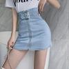 IELGY Женская юбка Синяя молния Короткая юбка А-силуэта Тонкий Черный Джинсовый Высокая талия Модный