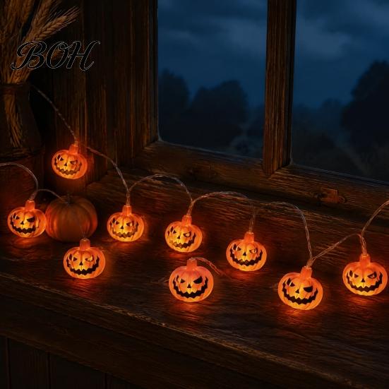 Portable Halloween Props String Lights, 10/20 LED Spooky Pumpkin Ghost Fairy Light, Battery Easy Install Hanging Lights Operated for Indoor