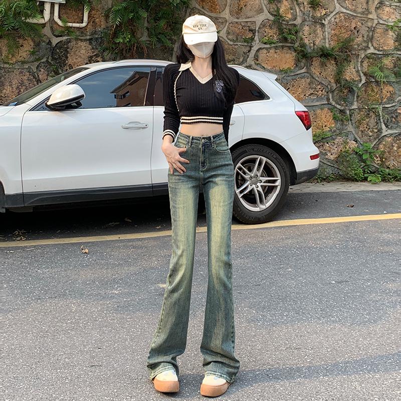 Retro High Street Old Washing Jeans for Women