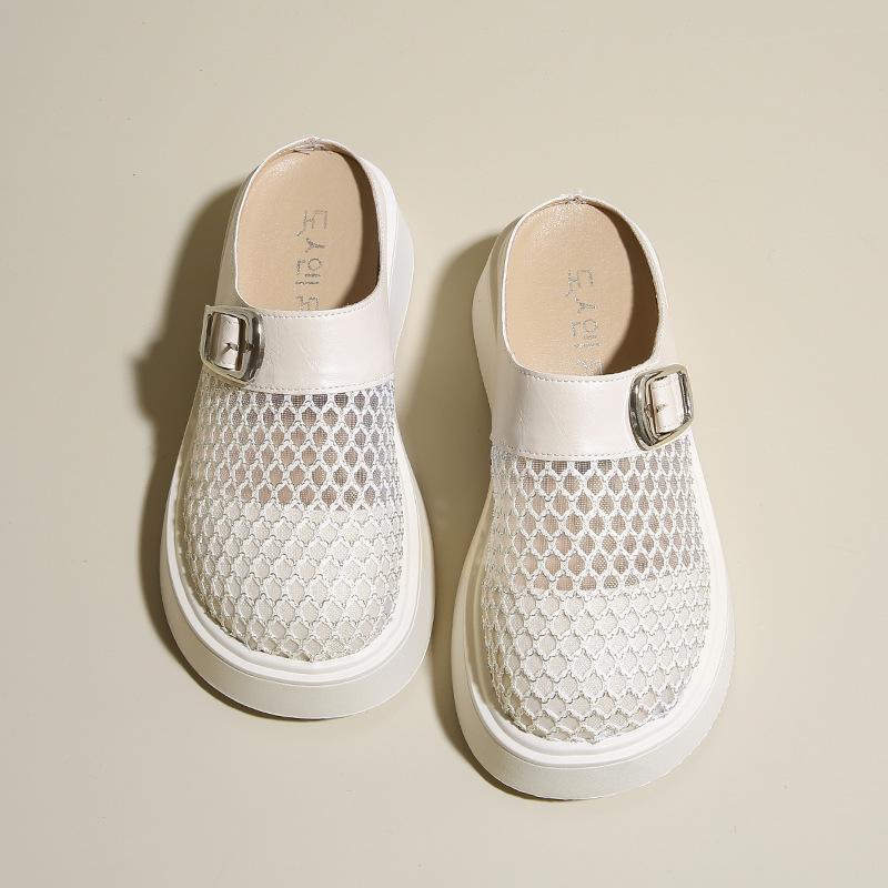 Baotou классные тапочки женские 2025 новые ретро плетеные тапочки baotou полутапочки маффин толстая подошва одна педаль внешние тапочки