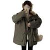 Womens Warm Mid-Length Cotton Puffer Coat With Fleece Lining Solid Color Casual Winter Jacket Daily Wear