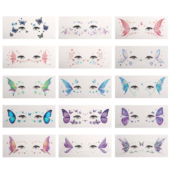 5 Sheets Glitter Butterfly Eye Stickers, Temporary Face Tattoos for Kids, Cartoon Decals for Festival Makeup, Party Decor