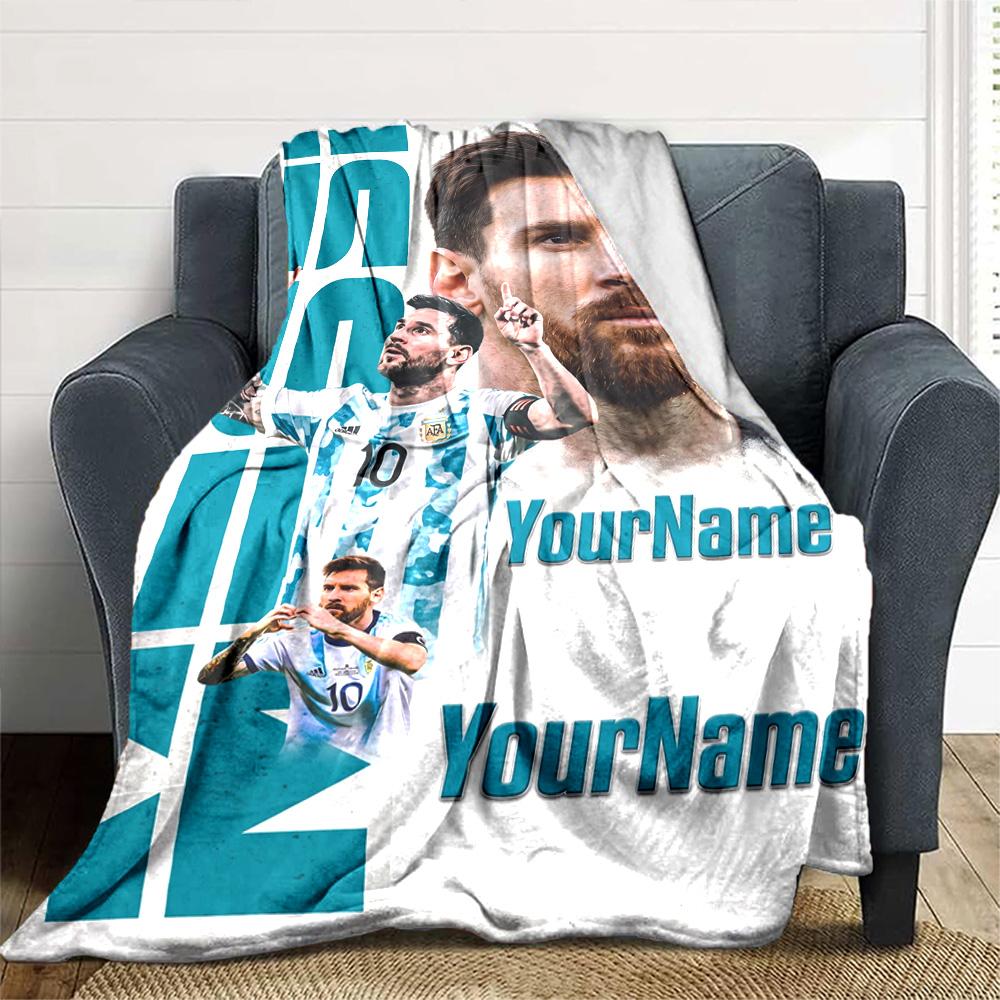 Messi Customize Your Name Blanket Gift Personalized Blanket Soft & Cozy Perfect for Home Decor Bed Bedding Couch All-Season Use