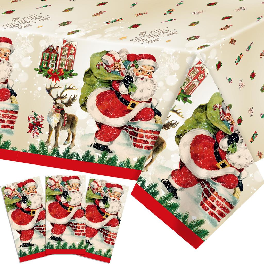 Рождественская тема, Одноразовая ПЭ скатерть, Рождественская утолщенная и прочная, Подходит для рождественской вечеринки/пикника/дома