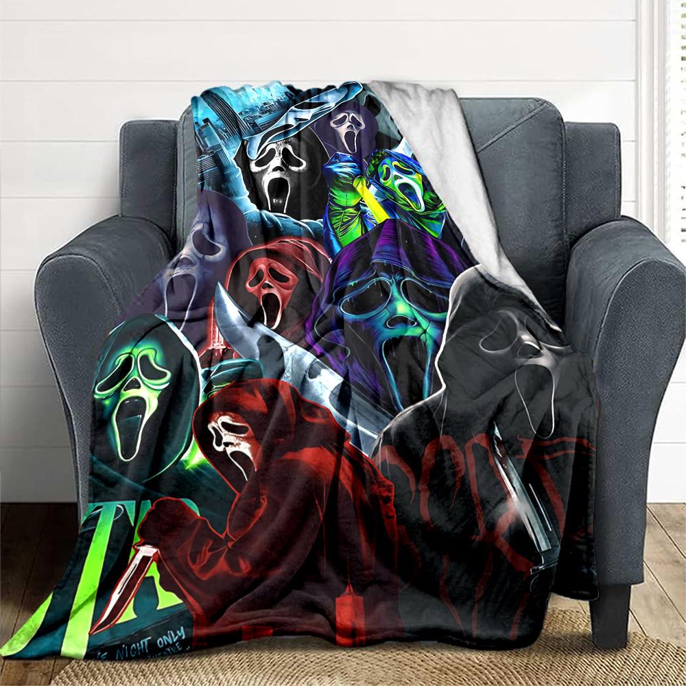 1pc Scream Mask Blanket Lightweight Flannel Blanket Throw Blanket For Sofa, Bed, Travel, Camping, Livingroom, Office, Couch