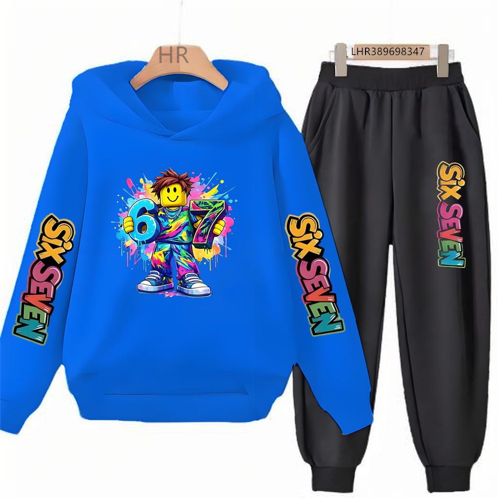 Autumn Kids Hoodie Black Boy Girl White Pink 3-12Yrs 67 Six Seven Print Clothing Casual Top+Trousers Child Gift Coat Set