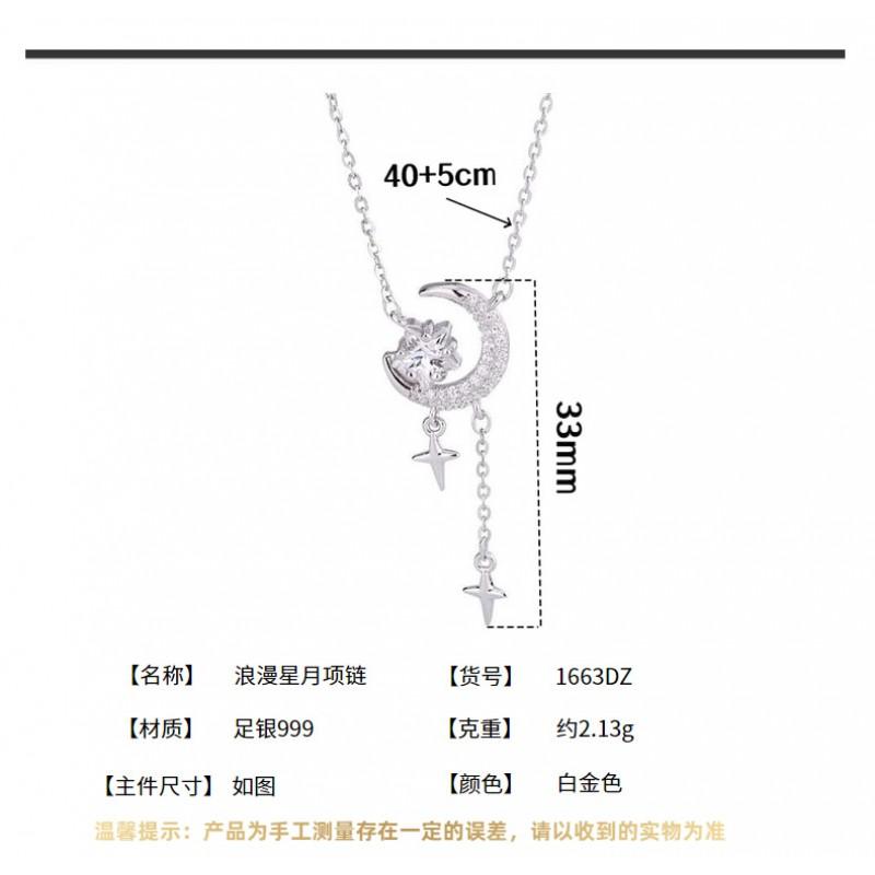 Sterling Star Moon Necklace Women Luxury Four-pointed Tassel Clavicle Chain Minimalist Design