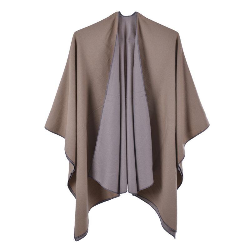 Women S Double Sided Faux Cashmere Split Shawl Cloak Warm Air Condition Blanket