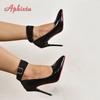 Aphixta Супер Высокие Каблуки Шпильки 12см/10см Пряжка Ремень Лакированные Туфли Женская Обувь Острый Носок Вечеринка Большой Размер 48 49 50