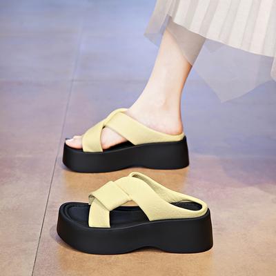 Модные женские шлепанцы CRLAYDK, женские толстые сандалии, слипоны для ходьбы, удобные платформенные тапочки, с ремешком с открытым носком, уличная пляжная обувь