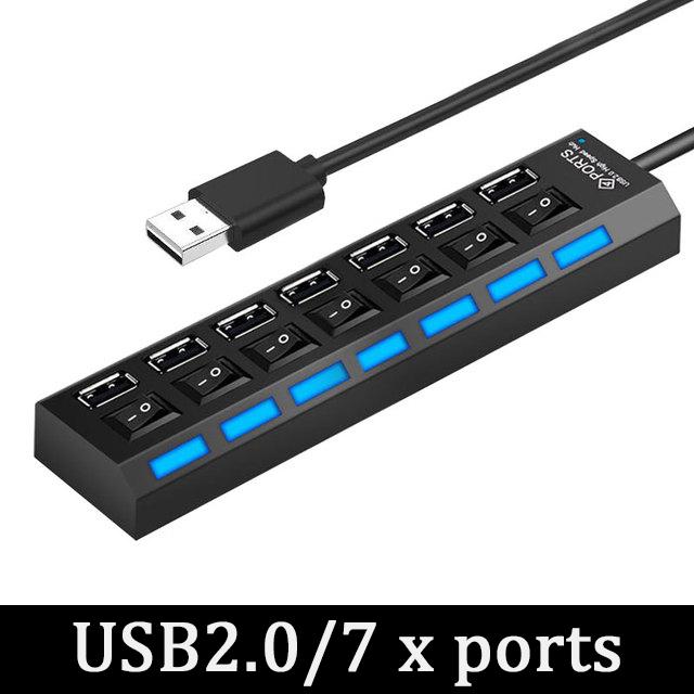 Концентратор USB 3.0 4 в 1 7 портов со светодиодным индикатором, независимое управление переключателями для ноутбука, флеш-накопителя, жесткого диска, принтера, камеры, клавиатуры