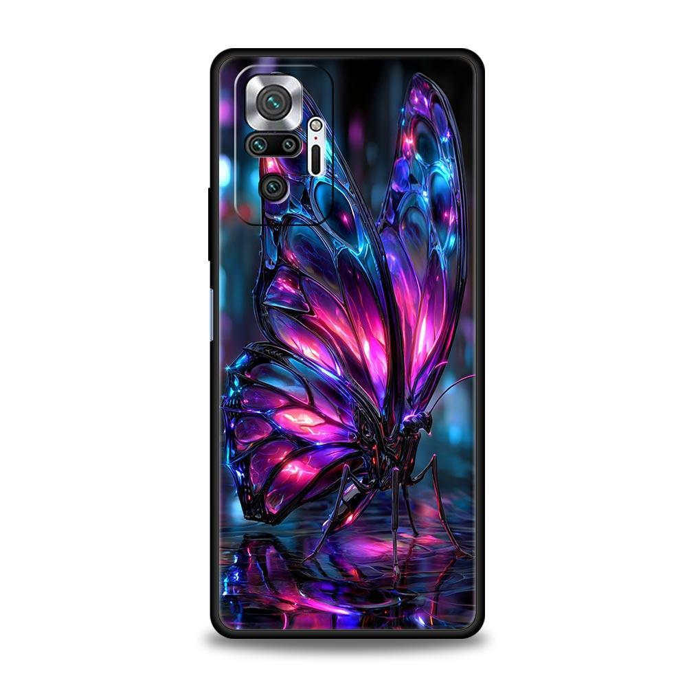 Art Purple Butterfly Phone Case Cover for Redmi 14C 10C Note 15 14 13 12 10 11 K40 Pro Plus 5G Soft TPU Shockproof Shell Fundas