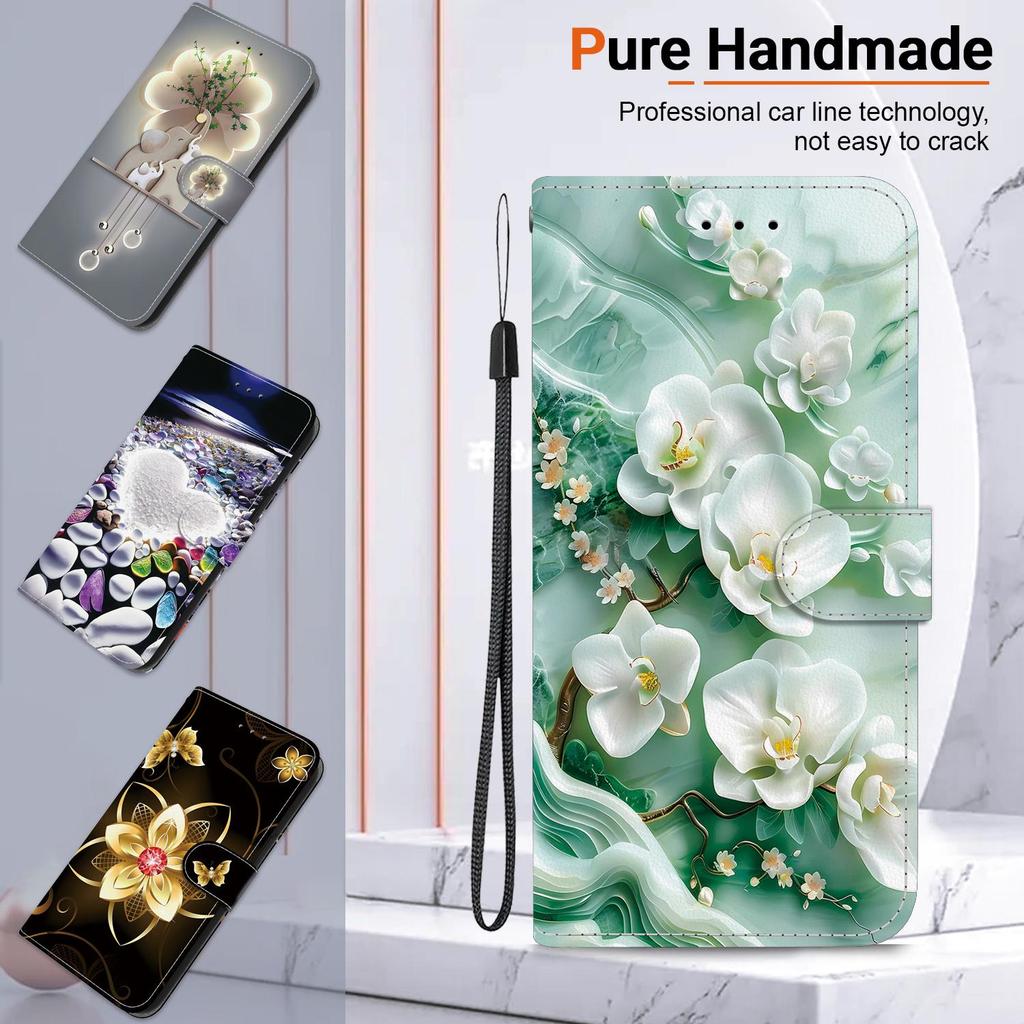 3D Абстрактное искусство Живопись Цветы Животные Кожаный телефон Кошелек Чехол-книжка Подставка для iPhone 15 Pro Samsung A16 Redmi Note 14 Магнитный слот для карт Флип-чехол