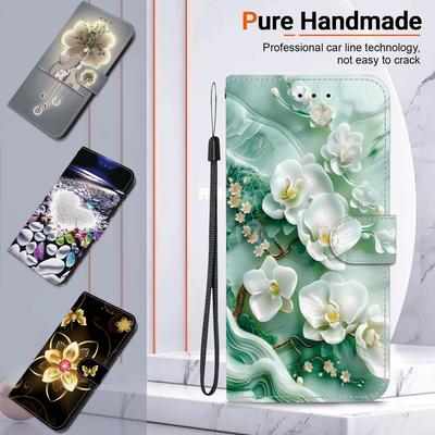 3D Абстрактное искусство Живопись Цветы Животные Кожаный телефон Кошелек Чехол-книжка Подставка для iPhone 15 Pro Samsung A16 Redmi Note 14 Магнитный слот для карт Флип-чехол