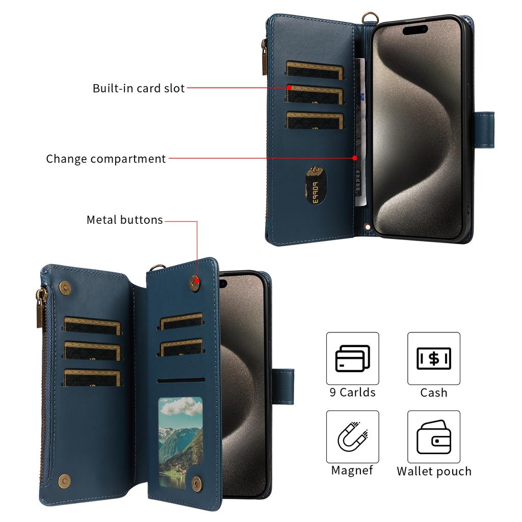 For iPhone 14 Pro Max Leather Case with Card Holder,RFID Blocking Wallet Phone Cover Rhombus Pattern