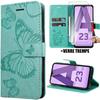 Case for Samsung Galaxy A23 5G, Shockproof Protection Synthetic Leather Green Butterfly Pattern + 2 Tempered Glass Screen Protectors